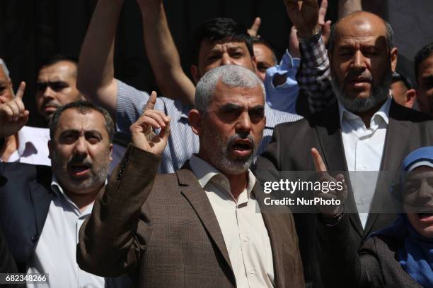 Leader of Hamas in the Gaza Strip Yahya Sinwar during Hamas presser that the responsible for the assassination of Mazin Fukaha, one of the Commanders...