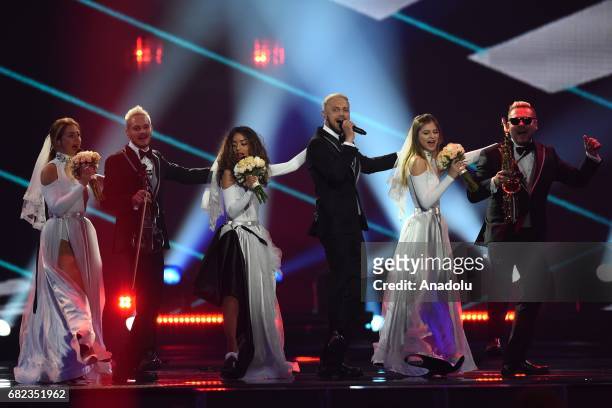 Moldova's Sunstroke Project perform the song "Hey Mamma" during the final dress rehearsal of Eurovision Song Contest 2017 at the International...