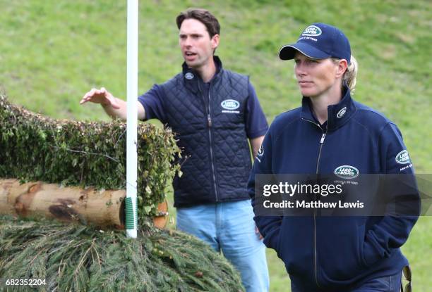 Professional event riders Harry Meade and Zara Tindall walk the course ahead of the Dodson and Horrell Chatsworth International Horse Trials at...