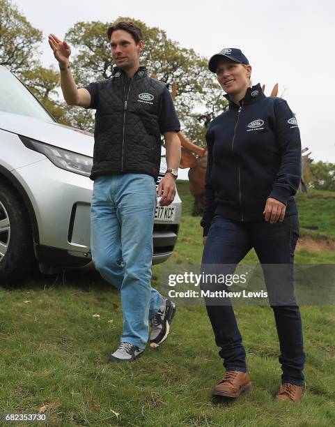 Professional event riders Harry Meade and Zara Tindall walk the course ahead of the Dodson and Horrell Chatsworth International Horse Trials at...