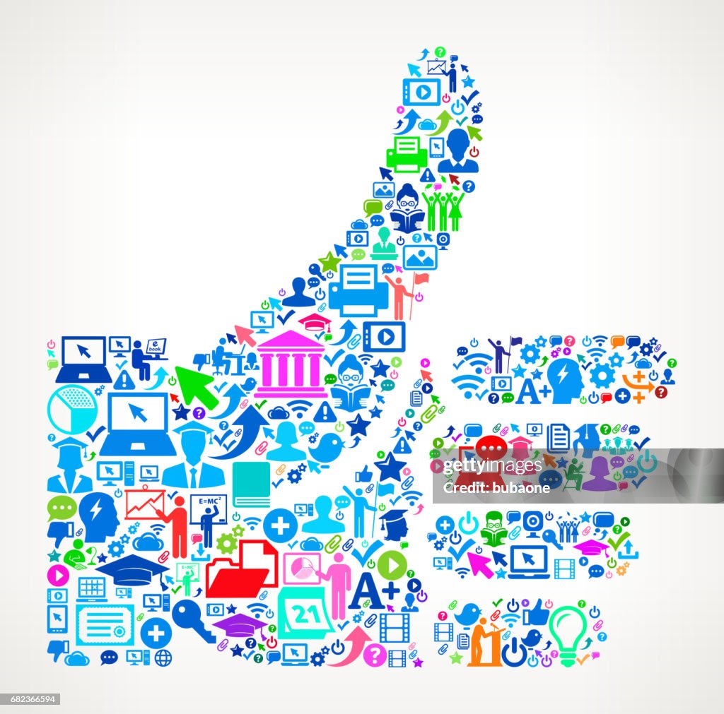 Thumbs Up Modern Education and College Degree Icon Pattern
