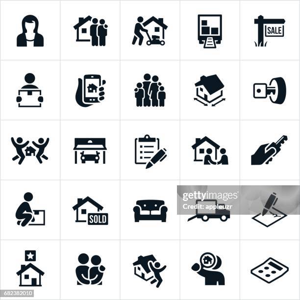 ilustrações de stock, clip art, desenhos animados e ícones de home buying icons - familia casa