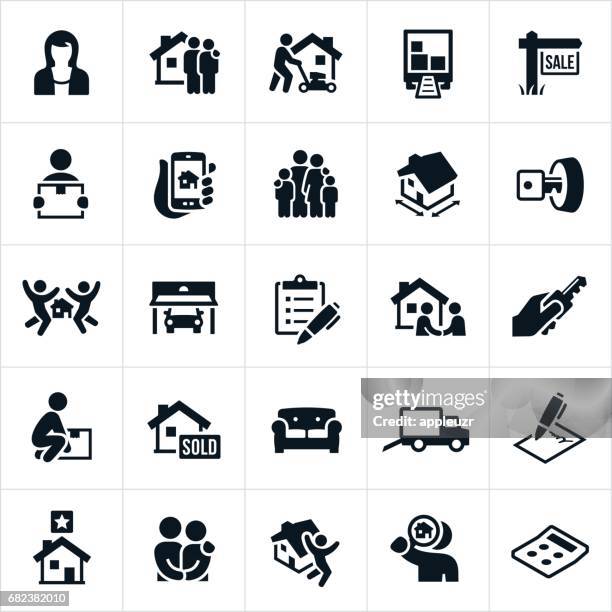 home buying icons - buying a house stock illustrations