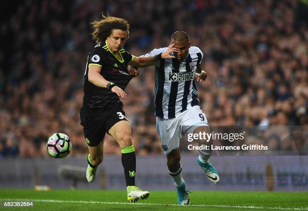 David Luiz of Chelsea and Jose Salomon Rondon of West Bromwich Albion compete for the ball during the Premier League match between West Bromwich...