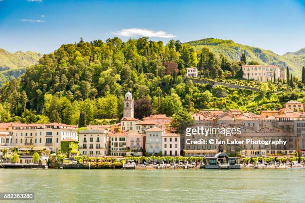 view of bellagio from lake como, lombardy, italy - lake como stock pictures, royalty-free photos & images