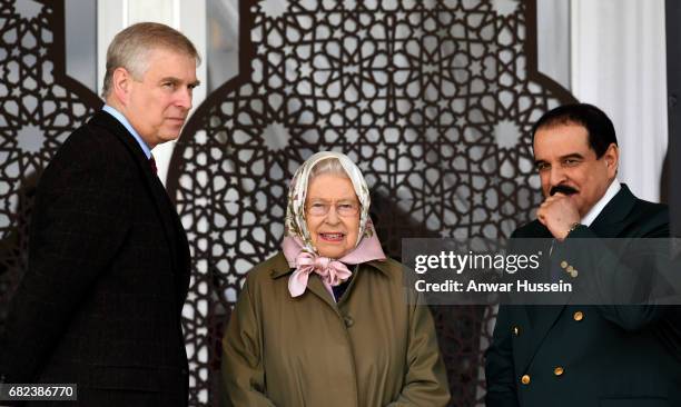 Queen Elizabeth II and Prince Andrew, Duke of York with King Hamad bin Isa Al Khalifa of Bahrain attend the Endurance Event at the Windsor Horse Show...