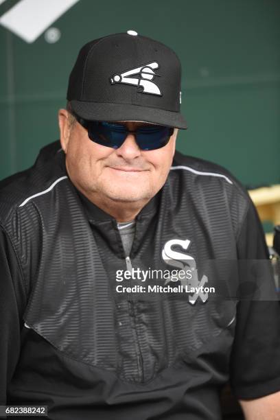 Pitching coach Don Cooper of the Chicago White Sox looks on during batting practice before a baseball game against the Baltimore Orioles at Oriole...