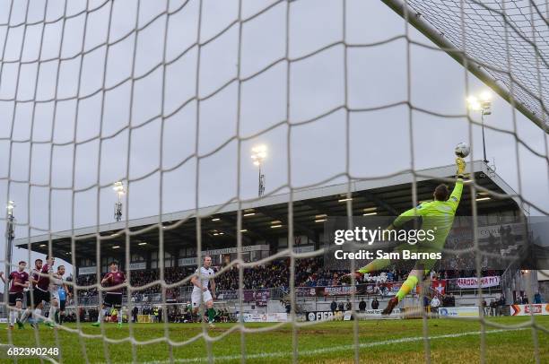 Galway , IReland - 12 May 2017; Conor Winn of Galway United saves a free kick from Kevin O'Connor of Cork City during the SSE Airtricity League...