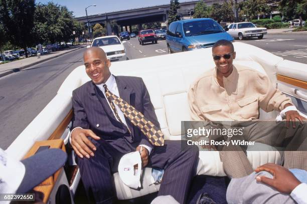 Corliss Williamson and Tyus Edney of the Sacramento Kings ride in a car circa 1996 at Arco Arena in Sacramento, California. NOTE TO USER: User...