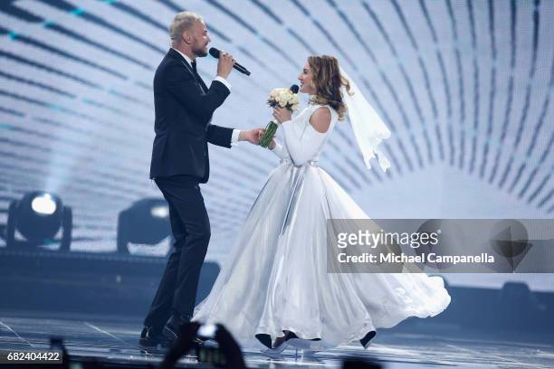 Sunstroke Project, representing Moldova, perform the song 'Hey Mamma' during the rehearsal for ''The final of this year's Eurovision Song Contest''...