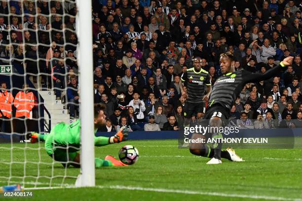 Chelsea's Belgian striker Michy Batshuayi scores the opening goal during the English Premier League match between West Bromwich Albion and Chelsea at...