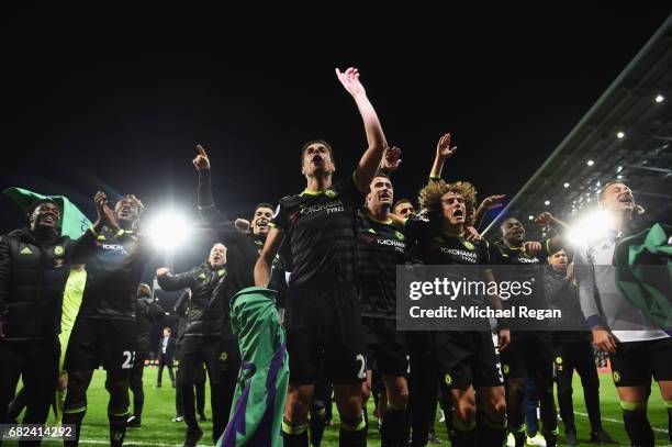 The Chelsea team celebrate winning the leauge after the Premier League match between West Bromwich Albion and Chelsea at The Hawthorns on May 12,...