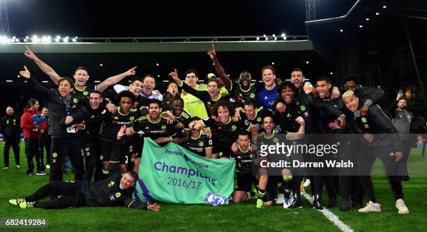 The Chelsea team celebrate winning the leauge after the Premier League match between West Bromwich Albion and Chelsea at The Hawthorns on May 12,...