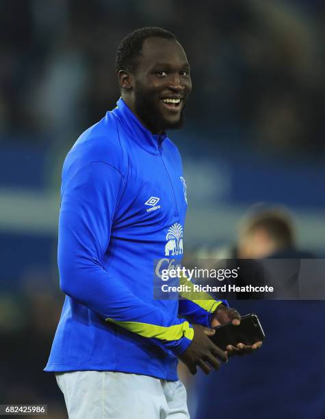 Romelu Lukaku of Everton smiles after the Premier League match between Everton and Watford at Goodison Park on May 12, 2017 in Liverpool, England.