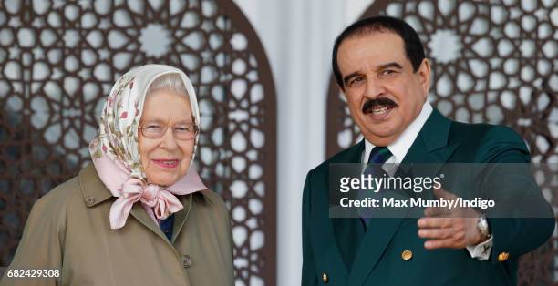 Queen Elizabeth II and King Hamad bin Isa Al Khalifa of Bahrain attend the Endurance event on day 3 of the Royal Windsor Horse Show in Windsor Great...