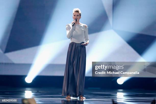 Singer Levina, representing Germany, performs the song 'Perfect Life' during the rehearsal for ''The final of this year's Eurovision Song Contest''...