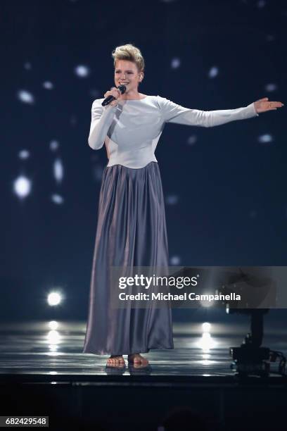 Singer Levina, representing Germany, performs the song 'Perfect Life' during the rehearsal for ''The final of this year's Eurovision Song Contest''...