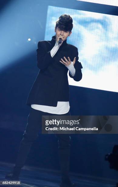 Singer Kristian Kostov, representing Bulgaria, performs the song 'Beautiful Mess' during the rehearsal for ''The final of this year's Eurovision Song...