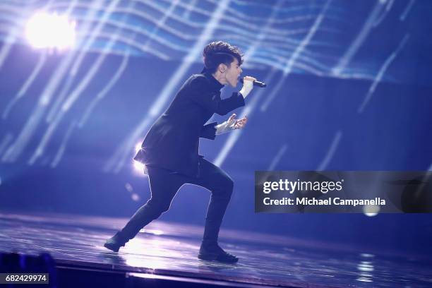 Singer Kristian Kostov, representing Bulgaria, performs the song 'Beautiful Mess' during the rehearsal for ''The final of this year's Eurovision Song...