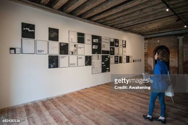 Visitors attend the collaterals exhibition 'Future Generation Art Prize @ Venice 2017' of Victor Pinchuk Foundation during the 57th Biennale Arte on...