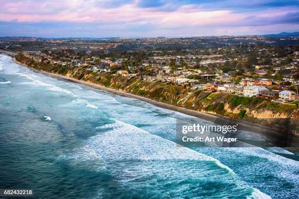 coastline of leucadia california aerial view - city to surf stock pictures, royalty-free photos & images
