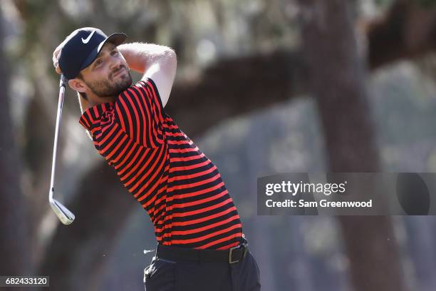 Kyle Stanley of the United States plays a shot on the eighth hole during the second round of THE PLAYERS Championship at the Stadium course at TPC...