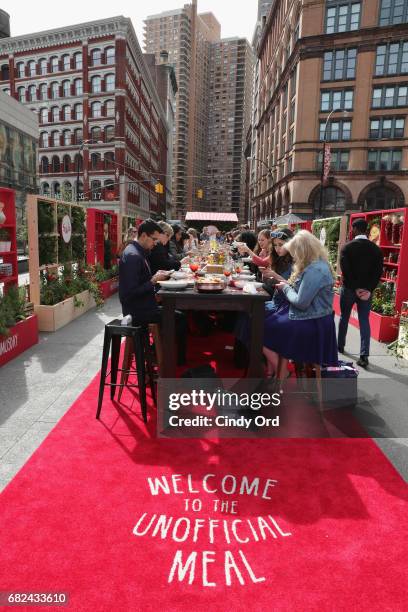 View of an Unofficial Meal event in NYC celebrating #NationalHummusDay hosted by Lea Michele & Sabra Dipping Company at Astor Place on May 12, 2017...