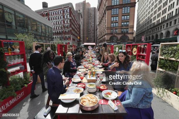 View of an Unofficial Meal event in NYC celebrating #NationalHummusDay hosted by Lea Michele & Sabra Dipping Company at Astor Place on May 12, 2017...