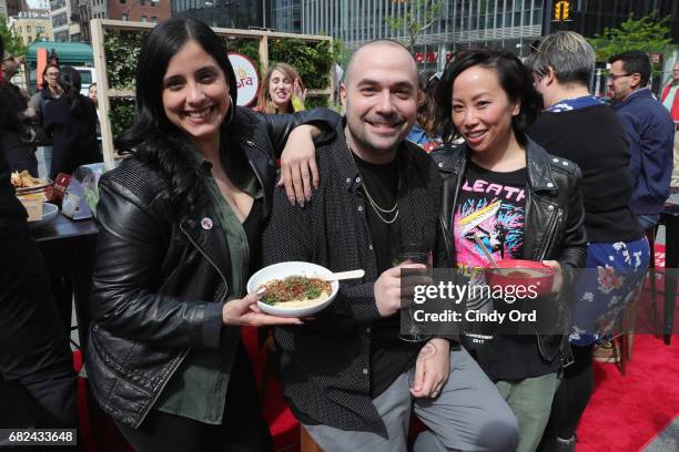 Laura Stylez, Peter Rosenberg, and Minya attend an Unofficial Meal event in NYC celebrating #NationalHummusDay hosted by Lea Michele & Sabra Dipping...