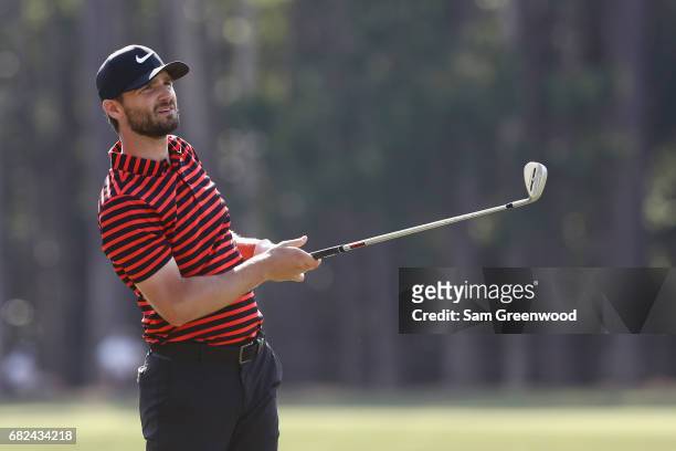 Kyle Stanley of the United States plays a shot on the seventh hole during the second round of THE PLAYERS Championship at the Stadium course at TPC...