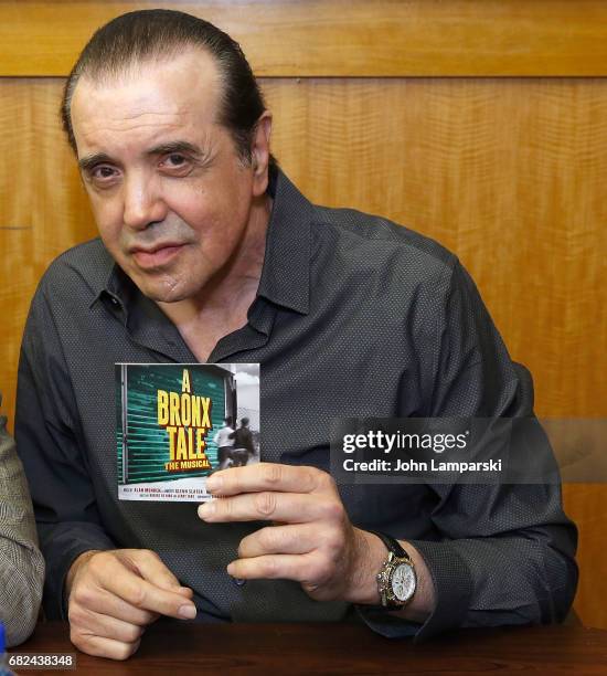 Chazz Palminteri from the cast and creators of Broadway's "A Bronx Tale" signs copies of the shows soundtrack at Barnes & Noble, 86th & Lexington on...