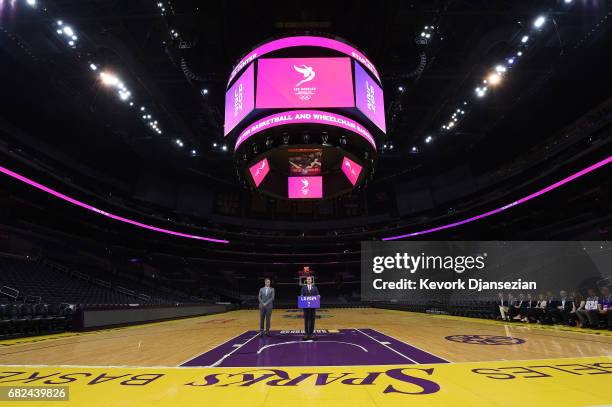 Los Angeles Mayor Eric Garcetti and LA 2024 Chairman Casey Wasserman hold a wrap up news conference following the three day visit by IOC Evaluation...