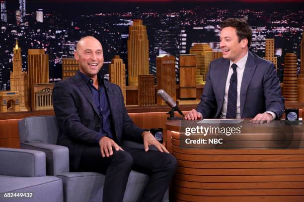 Episode 0674-- Pictured: Athlete Derek Jeter during an interview with host Jimmy Fallon on May 12, 2017 --