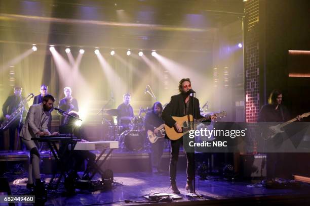 Episode 0674-- Pictured: Musical Guest Father John Misty featuring Joshua Michael "Josh" Tillman performs "Total Entertainment Forever" on May 12,...