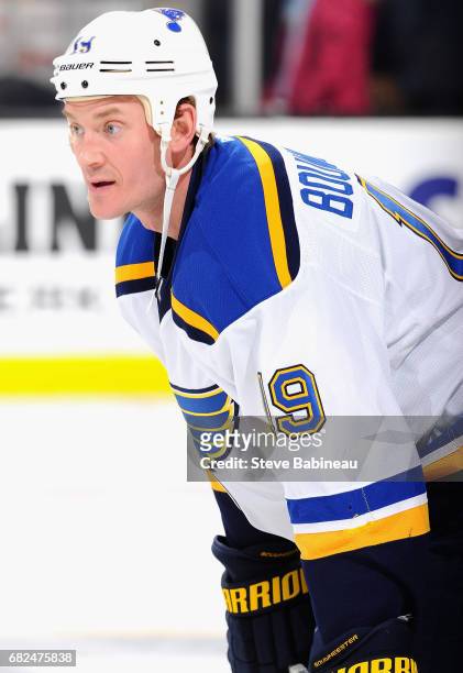Jay Bouwmeester of the St. Louis Blues warms up before the game against the Boston Bruins at TD Garden on November 18, 2014 in Boston, Massachusetts.