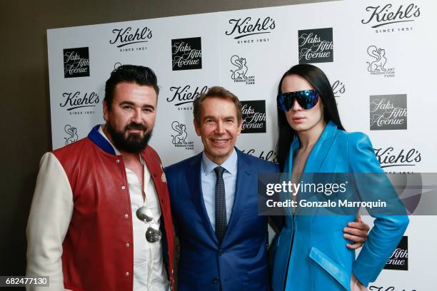 Chris Salgardo, Jeff Koons and Kyle Farmery attend the Kiehl's Since 1851, Art Production Fund and Saks Fifth Avenue Celebrate the Unveiling of...