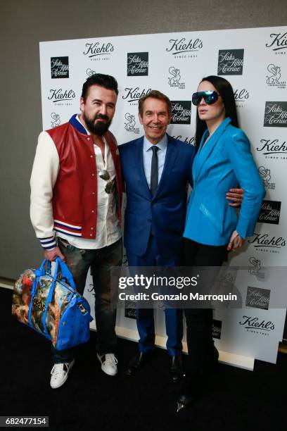 Chris Salgardo, Jeff Koons and Kyle Farmery attend the Kiehl's Since 1851, Art Production Fund and Saks Fifth Avenue Celebrate the Unveiling of...