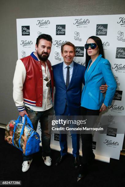 Chris Salgardo, Jeff Koons and Kyle Farmery attend the Kiehl's Since 1851, Art Production Fund and Saks Fifth Avenue Celebrate the Unveiling of...