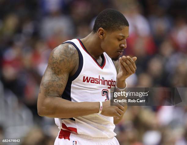 Bradley Beal of the Washington Wizards reacts against the Boston Celtics during Game Six of the NBA Eastern Conference Semi-Finals at Verizon Center...