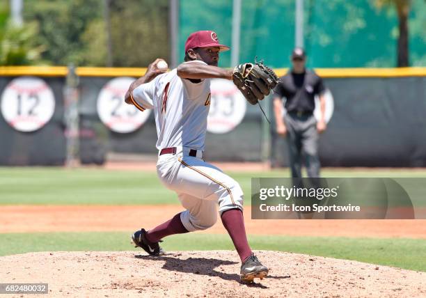 Bethune left handed pitcher Donte Lindsay pitches during a college baseball game between the Bethune-Cookman University Wildcats and the University...