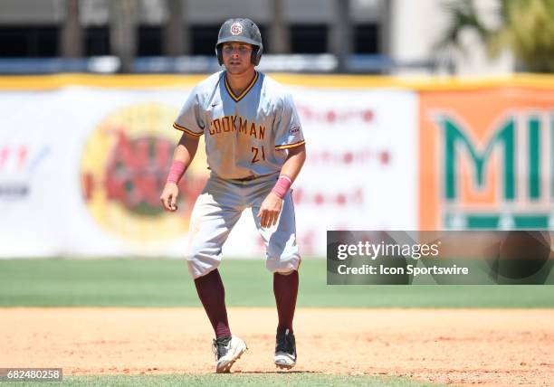 Bethune infielder Nate Sterijevski takes a lead during a college baseball game between the Bethune-Cookman University Wildcats and the University of...