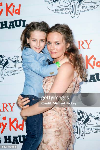 Alicia Silverstone and her son Bear Blu Jarecki appear at the premiere of Diary of a Wimpy Kid The Long Haul at the Indianapolis Motor Speedway on...