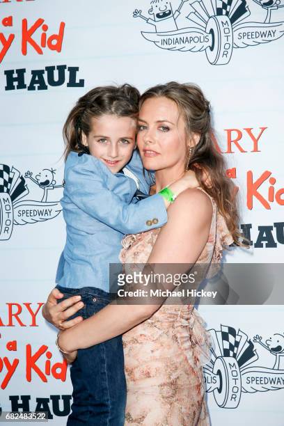 Alicia Silverstone and her son Bear Blu Jarecki appear at the premiere of Diary of a Wimpy Kid The Long Haul at the Indianapolis Motor Speedway on...