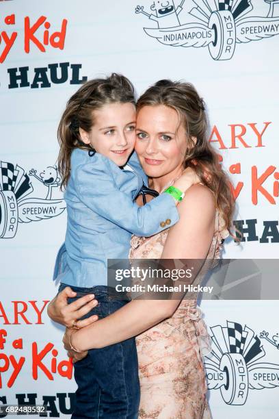 Alicia Silverstone and her son Bear Blu Jarecki appear at the premiere of Diary of a Wimpy Kid The Long Haul at the Indianapolis Motor Speedway on...