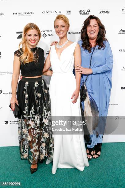 German actress Susan Sideropoulos, Alexa Oswald and photographer Gabriele Oestreich alias Gabo attend the GreenTec Awards at ewerk on May 12, 2017 in...