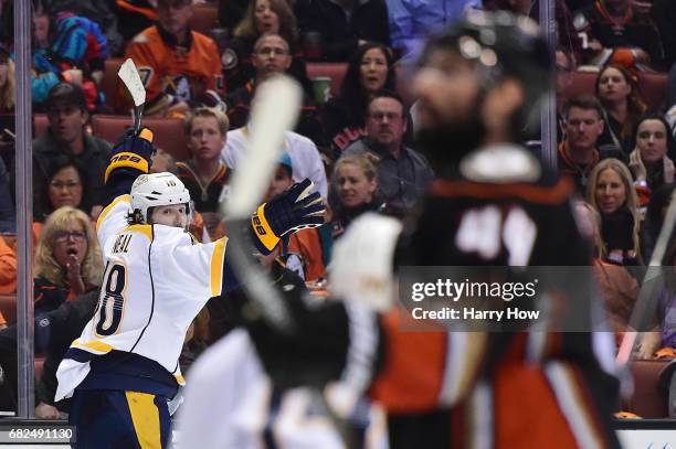 James Neal of the Nashville Predators celebrates after scoring the game-winning goal in the first overtime period of Game One of the Western...