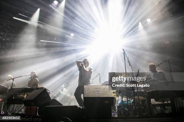 Musicians of the band LCD Soundsystem perform during day 1 of Shaky Knees Festival at Centennial Olympic Park on May 12, 2017 in Atlanta, Georgia.