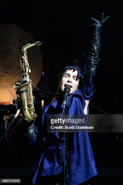 Musician PJ Harvey performs onstage during the "Hope Six Demolition Project" tour at The Greek Theatre on May 12, 2017 in Los Angeles, California.