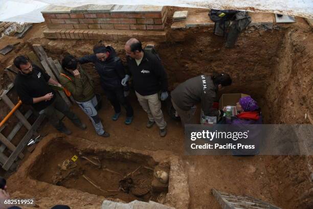 Volunteers of the association 'Recuperación de la Memoria Histórica' pictured searching for the remains of Spanish Timoteo Mendieta, murdered by...