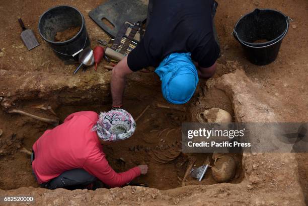 Volunteers of the association 'Recuperación de la Memoria Histórica' pictured searching for the remains of Spanish Timoteo Mendieta, murdered by...